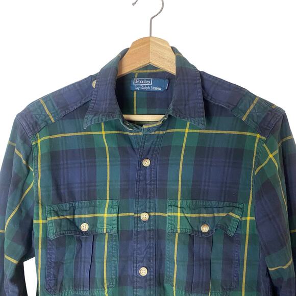 Ralph Lauren Men's Navy Green Plaid Pockets Workshirt Size S - Picture 4 of 8